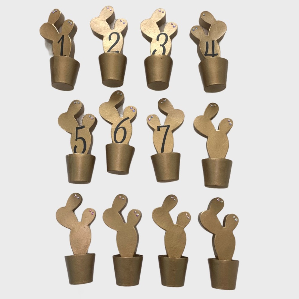 12 Gold prickly pear cactus table numbers - Picture 3 of 3